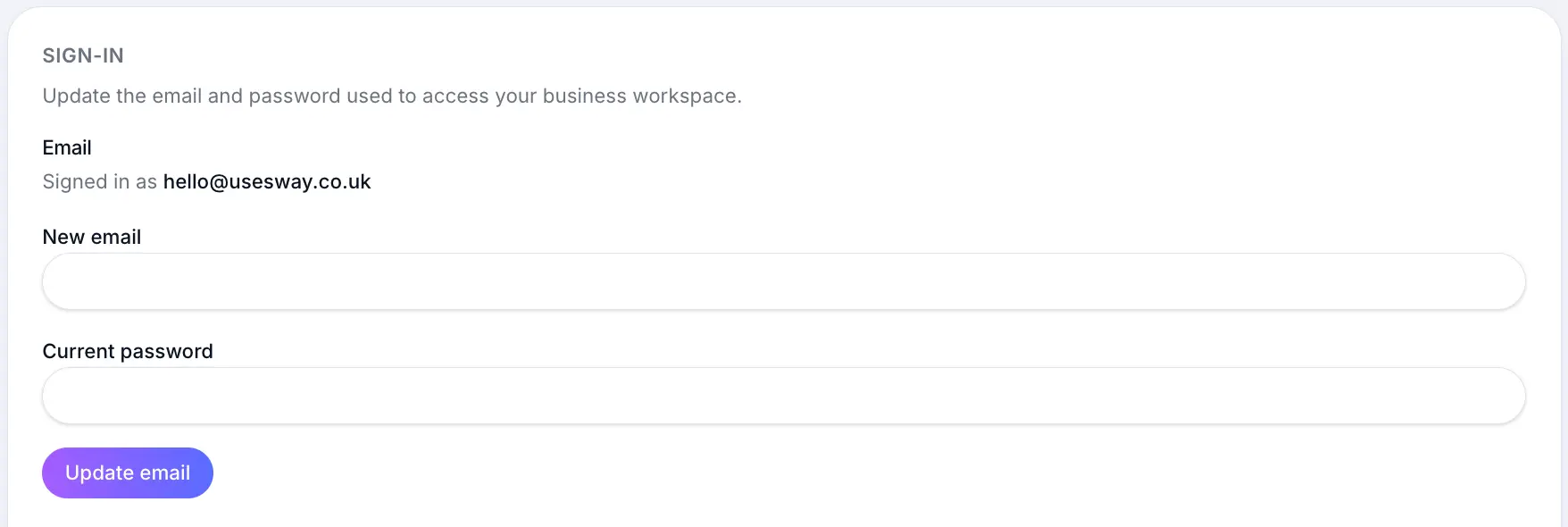 Sign-in credentials form in account settings