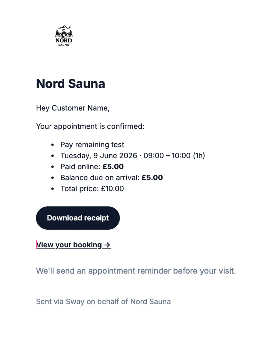 Customer booking confirmation email example
