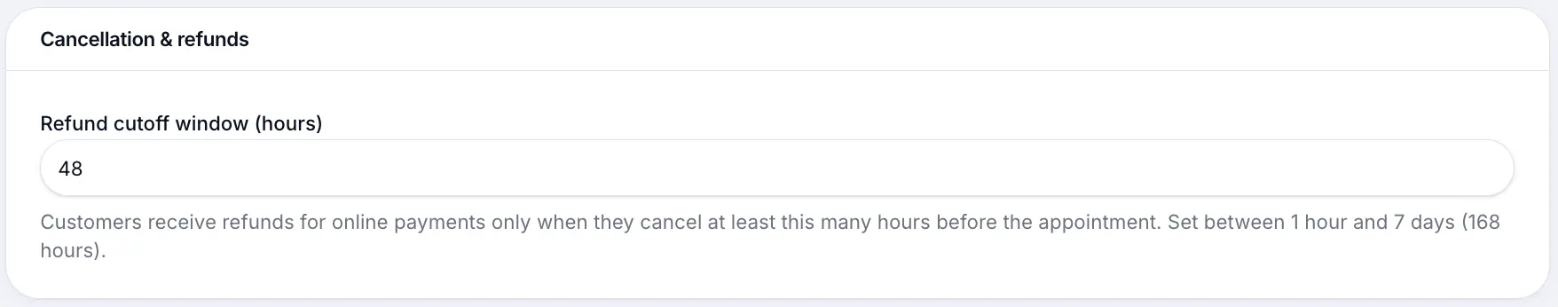 Refund cutoff hours field in Business profile settings