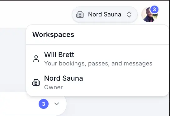 Account menu with switch workspace option