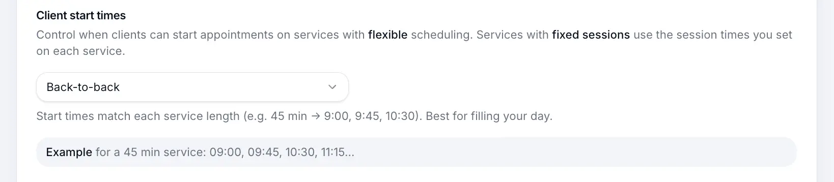 Client start times setting