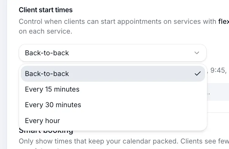 Client start times interval selected