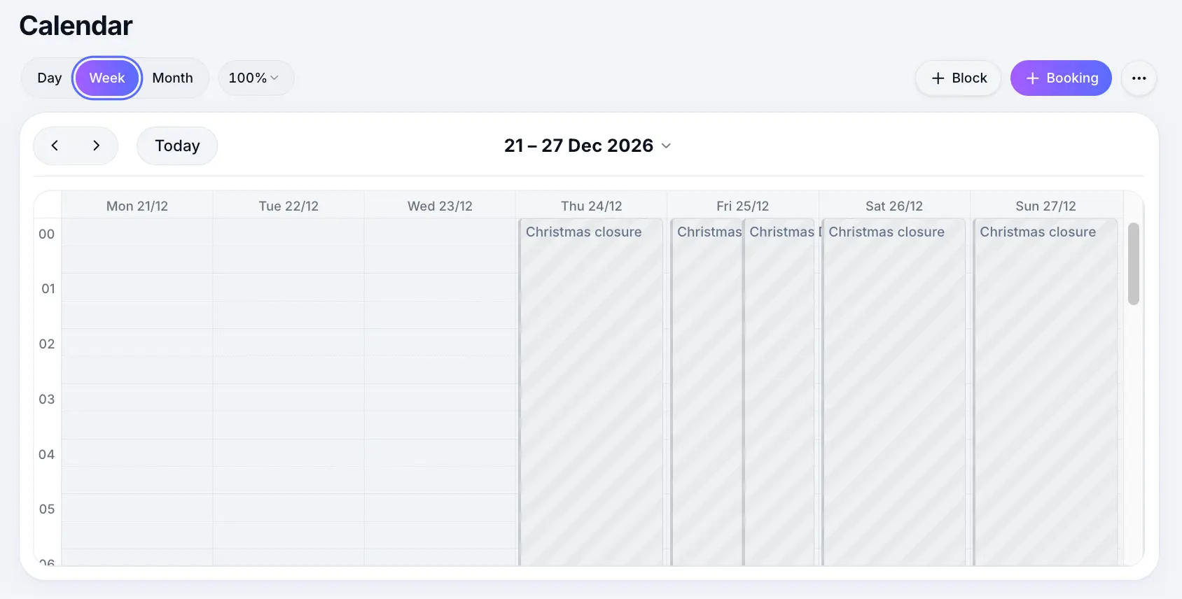 Closure block on calendar