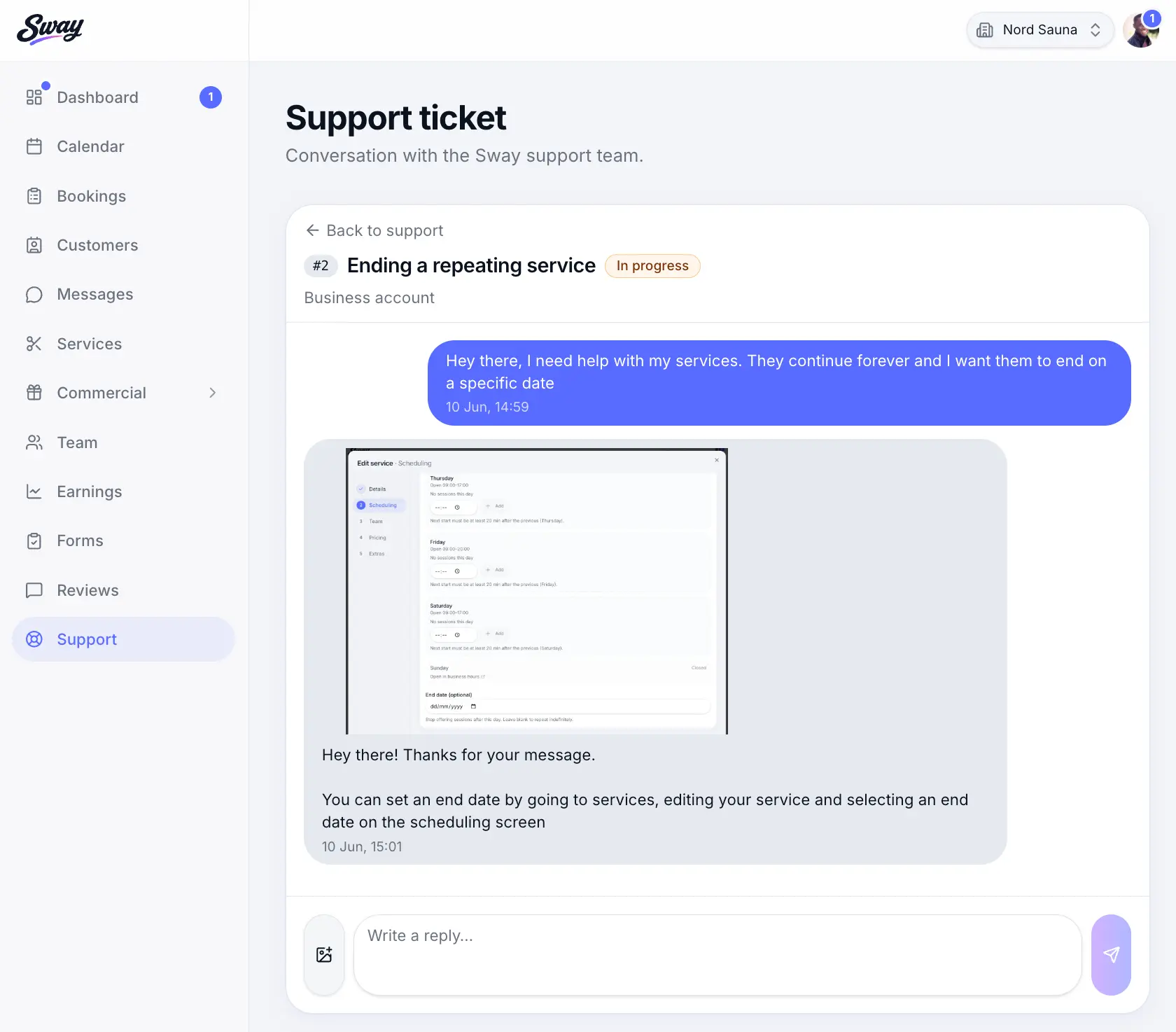 Support centre ticket inbox