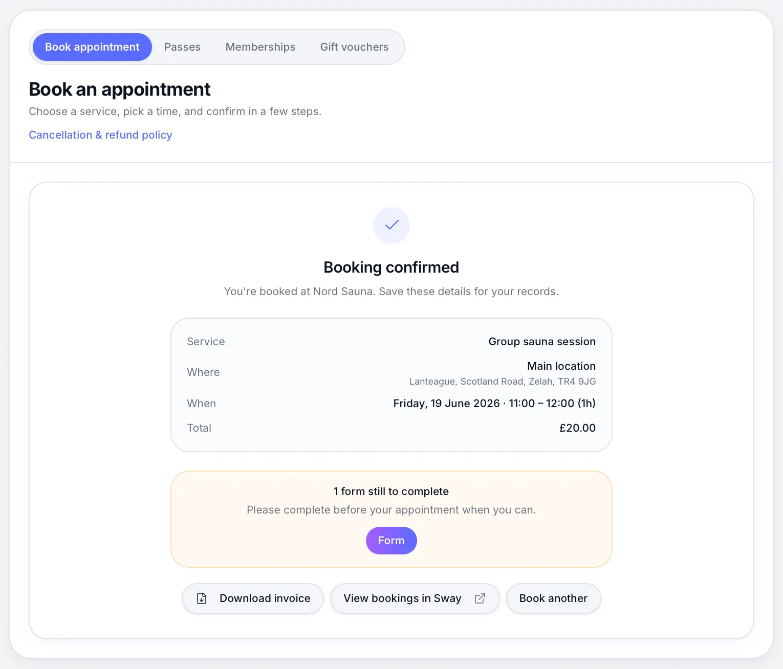 Customer prompted to complete intake form