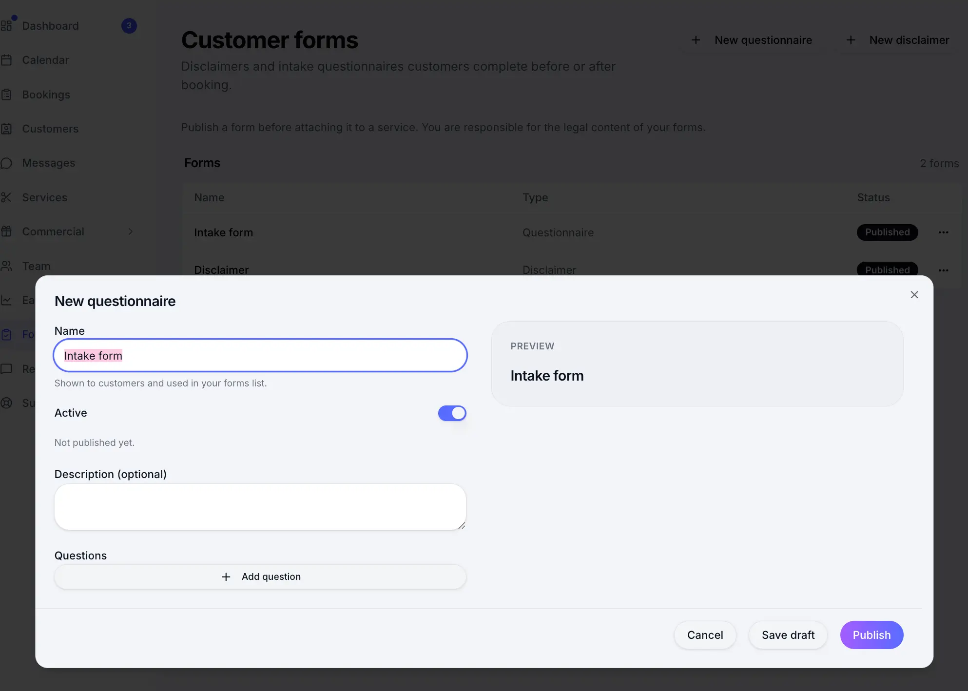 Create and publish a customer form
