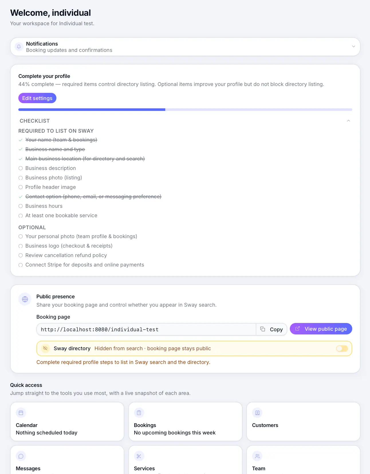 Business dashboard overview