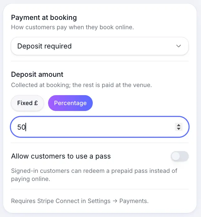 Deposit amount configuration on service form