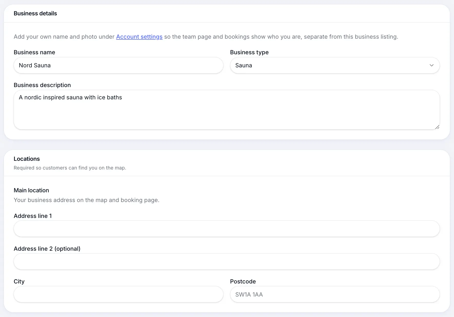Completed business profile settings