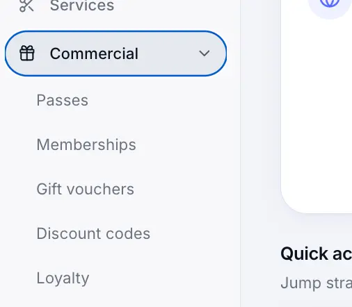 Commercial submenu in the business sidebar