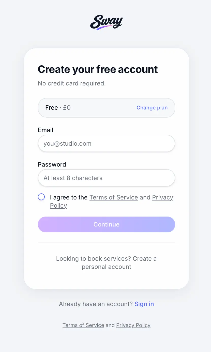 Business onboarding form after signup