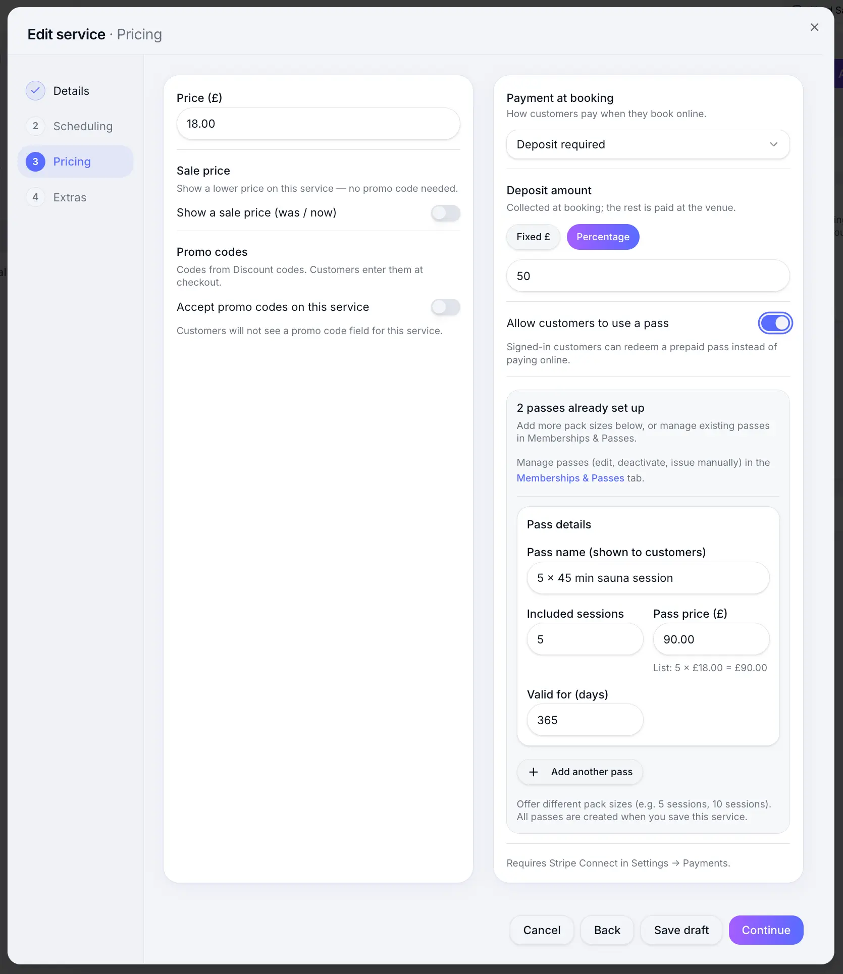 Optional pass redemption on service pricing