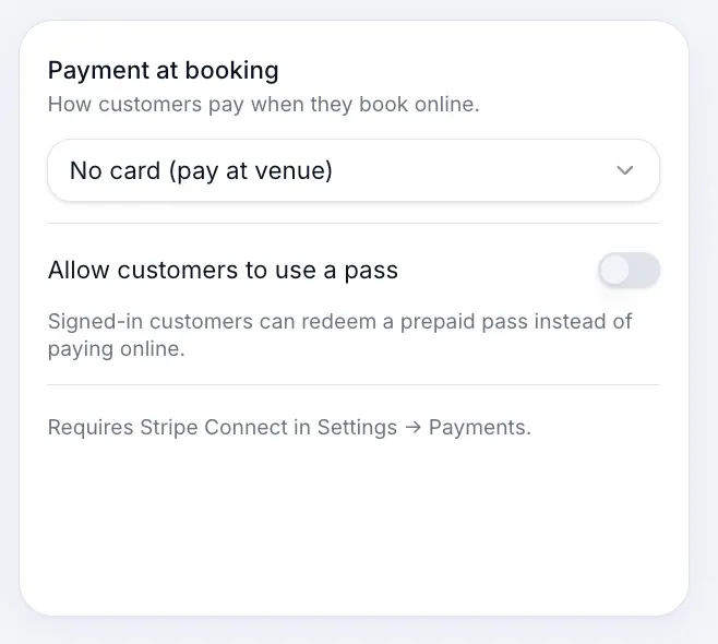 Pay at venue selected for a service
