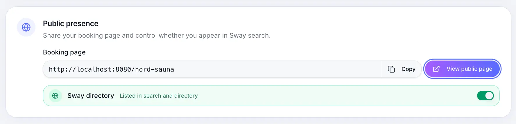 Copy booking page URL from business profile
