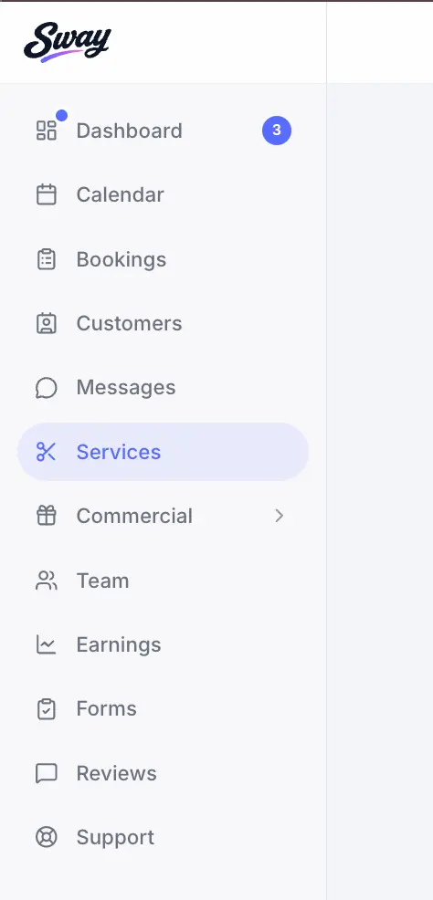 Business sidebar navigation to Services