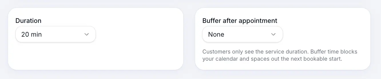Duration and buffer fields on service form