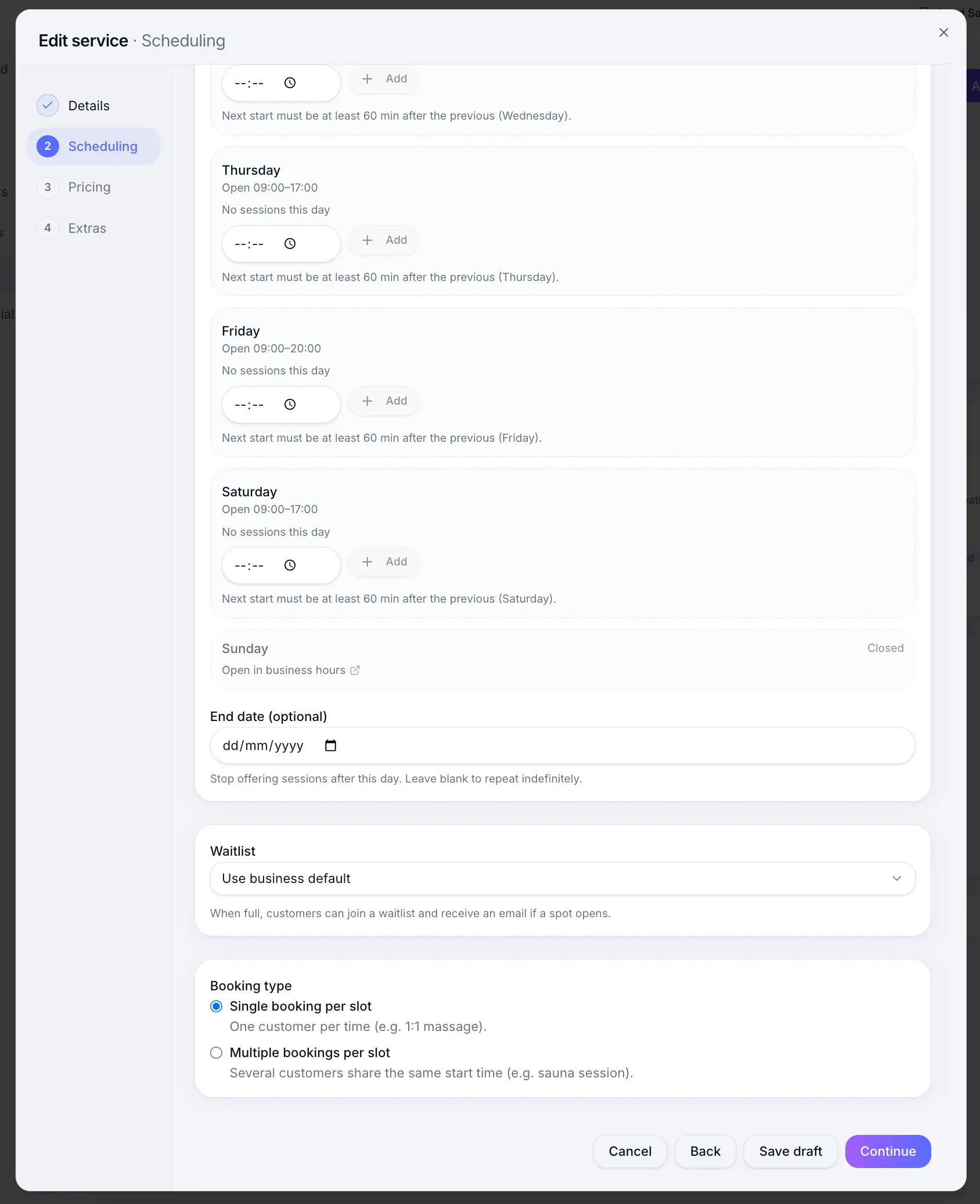 Per-service waitlist setting