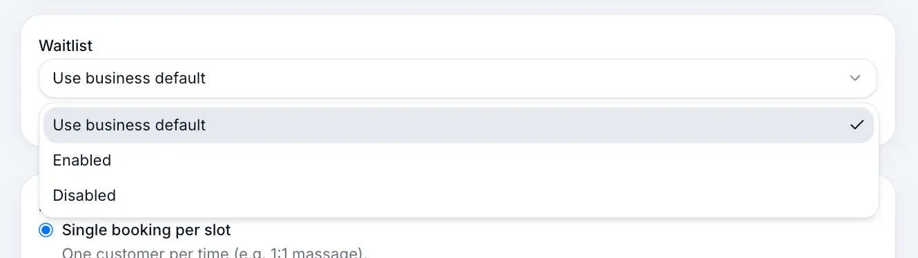 Waitlist enabled on service