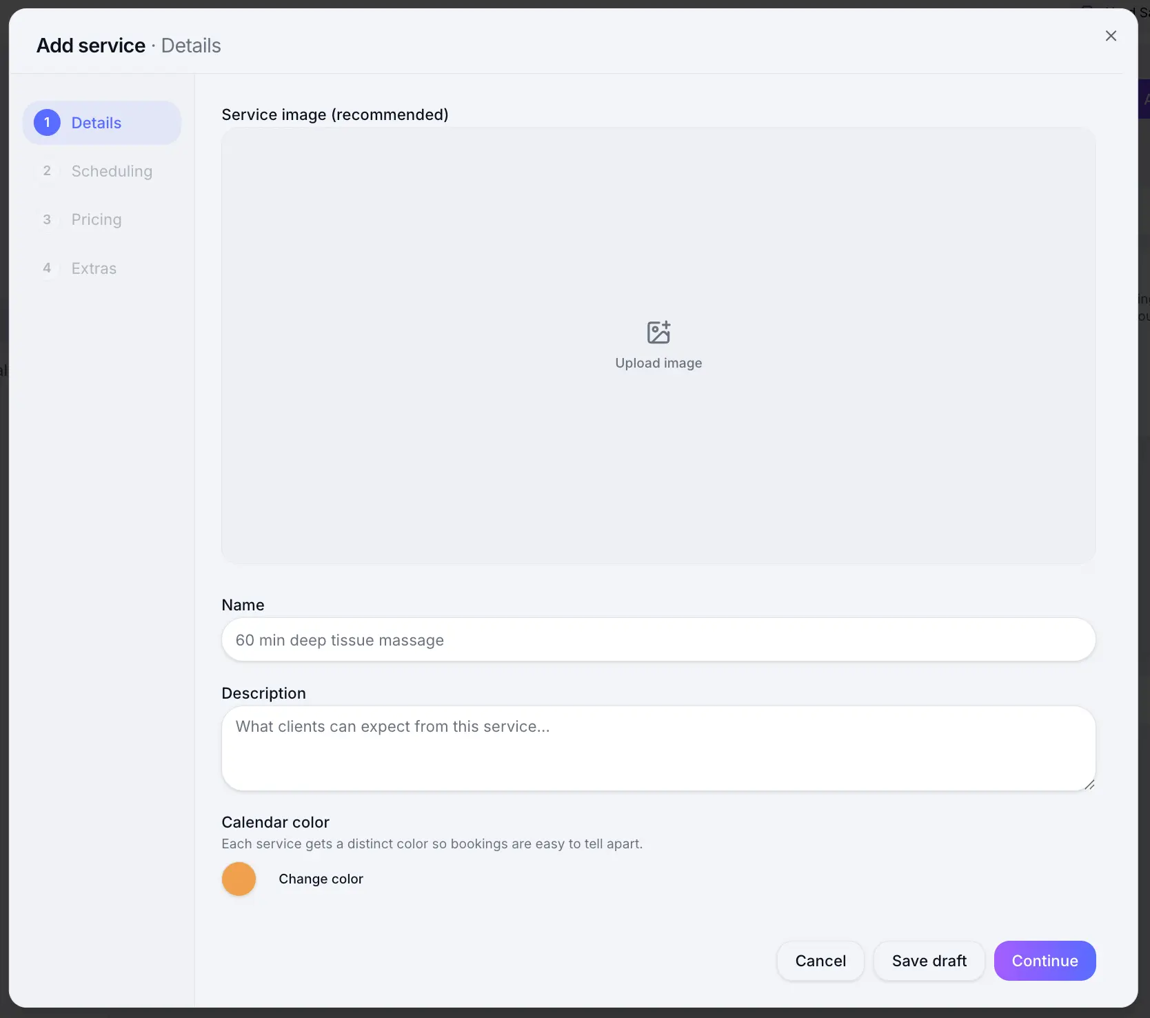Add service button on services page