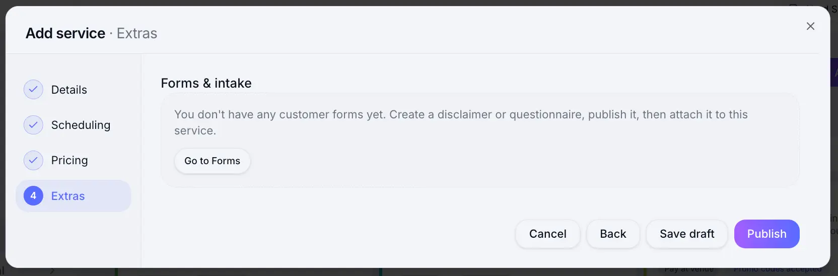 Save draft vs publish service buttons