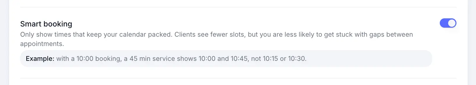 Smart booking toggle in scheduling settings