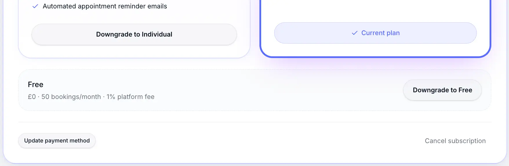 Cancel subscription option on Billing
