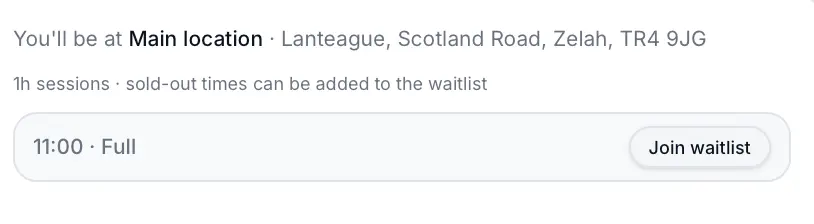 Join waitlist button on a full session