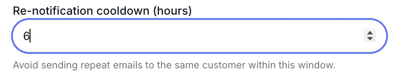Re-notification cooldown hours field in Scheduling settings