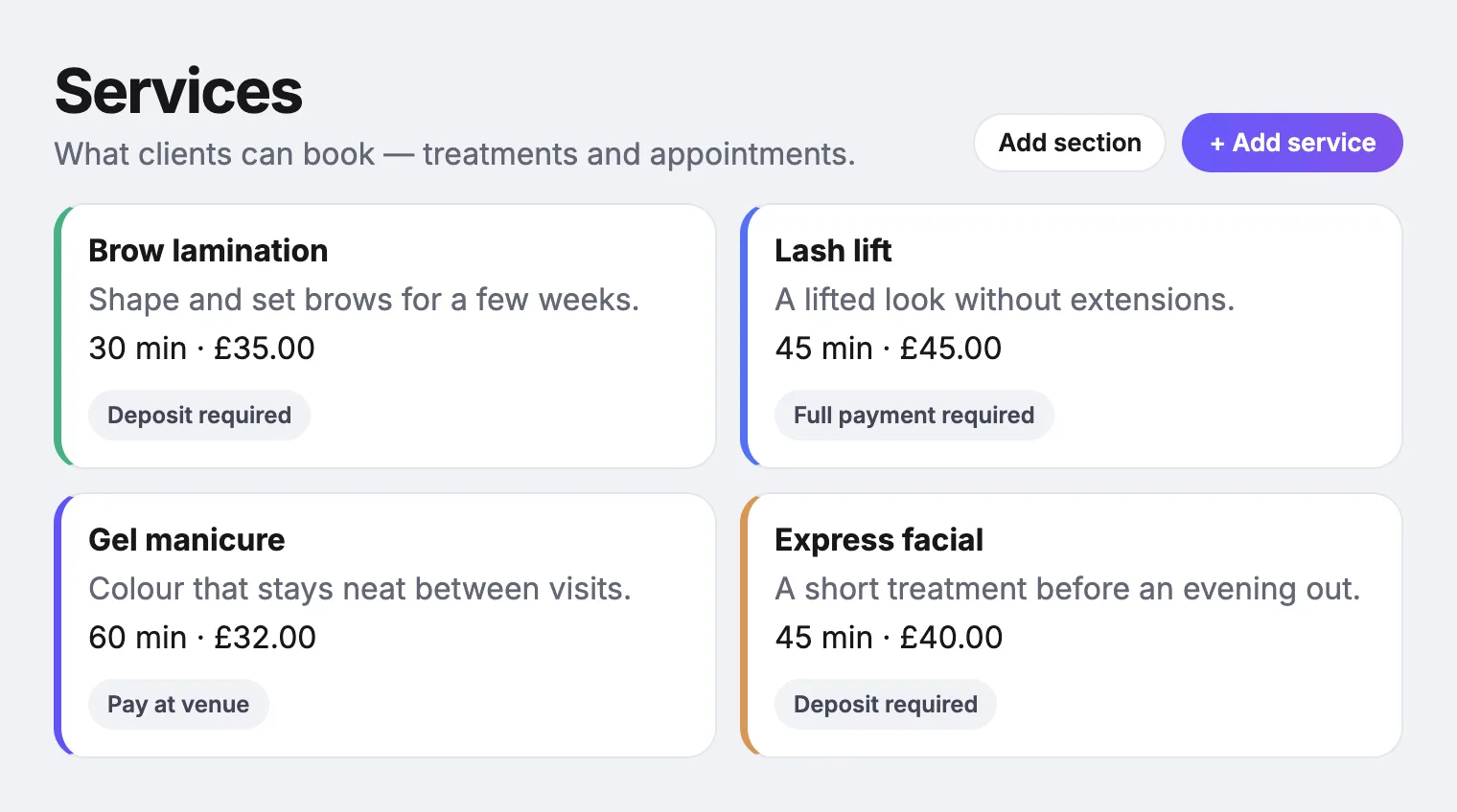 Sway services list for a beautician